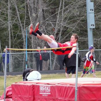 Dale Peaslee competes in the high jump event in Wiscasset’s first track meet on April 11. SARAH MORLEY/Wiscasset Newspaper