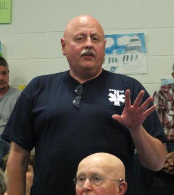 EMT Director David Seigers explains to residents they can ask for Woolwich EMS to transport them. JOHN MAGUIRE/Wiscasset Newspaper