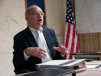 Attorney William Dale updates Edgecomb selectmen May 29 on a pair of alleged junkyard violations. SUSAN JOHNS/Wiscasset Newspaper