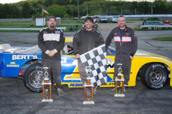 Top finishers in the 25-lap Super Stock division at the Wiscasset Speedway on Saturday, May 18 include: left to right, Josh Bailey (third), Adam Chadbourne (first) and Bobby Mesimer (second). Courtesy of Peter Taylor, Wiscasset Speedway Top finishers in the 25-lap Super Stock division at the Wiscasset Speedway on Saturday, May 18 include: left to right, Josh Bailey (third), Adam Chadbourne (first) and Bobby Mesimer (second). Courtesy of Peter Taylor, Wiscasset Speedway