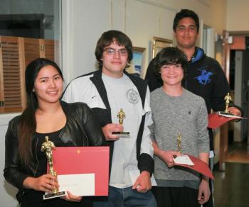 Teen2Teen Vidfest winners include, left to right, Ploypailin Intarawut, Nathan Austin, Aidan Shadis and Sammy Zaidi. Courtesy of Orion Breen, Lincoln County Healthcare