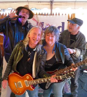 The Wicked Blues Band at a May 5 2013 benefit in Lisbon Falls. Front Row, from left: Patrick Ginnaty, Annette Rundall. Back Row, from left: Jason Simonds, Bill Rice. Courtesy of Taylour Daniello