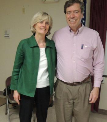 Carla Dickstein and Dr. Chip Teel at the Lincoln County Democrats' meeting, where they spoke on coping with our aging population. Courtesy of Tom Eichler