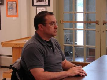 Troy Cline meets with selectmen June 6. SUSAN JOHNS/Wiscasset Newspaper