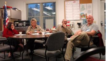 Executive Committee members report to the full LCRC. From left are Lisa Hunt, Secretary; Beth Printy, Financial Chairman; Peter Lawrence, Treasurer; and Stuart Smith, LCRC Chairman. Courtesy of Lincoln County Republican Committee