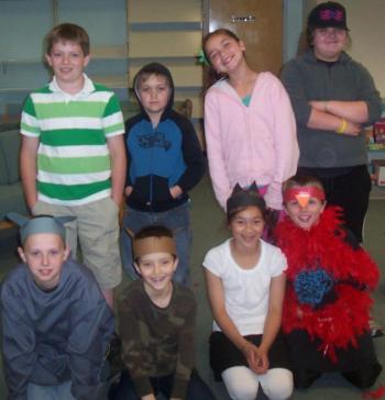 The cast of “The Bremen Town Musicians” includes, from left, front row: Nathan, Andrew, Vanessa, Adam; back row: Dalton, Earl, Chrissy and Gabby. Courtesy of Wiscasset Primary School