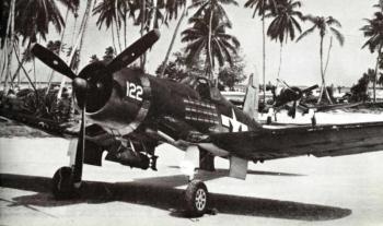 "Ole 122," a VMF 111 Corsair was given a special citation for flying 100 missions with out a mechanical failure. Courtesy of Hilary Heaton