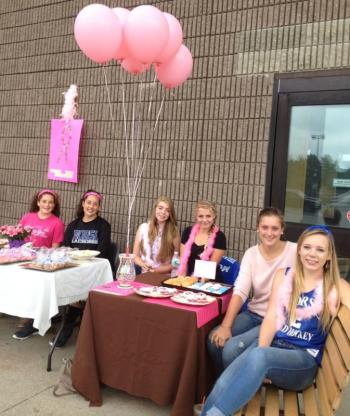 Field hockey players from Morse High School in Bath sell baked treats at the Wiscasset Shaw's September 31 to benefit breast cancer research.  From left are Korallei Fifield, Jasmine Thibodeau, Lilah Pashley, Asia DeRosby, Allison Plummer and Kaylee Walker. SUSAN JOHNS/Wiscasset Newspaper