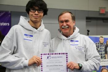 Bradley and his “Big Brother,” Bill Leathem, celebrate six years together as a match during a Big Brothers Big Sisters Program Celebration at the Penobscot Bay YMCA in Rockport. The event was one of two held to celebrate the agency’s 532 youth served in Kennebec, Knox, Lincoln, Penobscot, Somerset and Waldo counties. Courtesy of Big Brothers Big Sisters of Mid-Maine