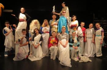 Center for Teaching and Learning’s Greek gods, goddesses and heroes assembled for the fifth and sixth grade production of Claudia Covington’s “It’s All Greek to Me.” Courtesy of CTL
