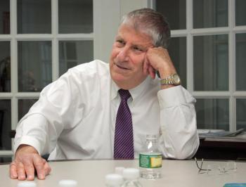 Independent gubernatorial candidate Eliot Cutler at a question and answer session at Knox Mill in Camden with editors and reporters from The Penobscot Bay Pilot, Boothbay Register and Wiscasset Newspaper. (Photo by Holly Edwards)