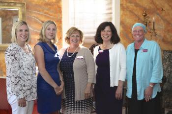 First lady of Maine Ann LePage, center, at the New Hope For Women’s (NHFW) benefit held at The Boardroom in Boothbay Harbor. NHFW staff, from left: Vice President of the Board of Directors Lauren Kenniston, Development Director Kristi Braun, Education Director Meg Klingelhofer and Services Director Stevie Colburn. Courtesy of Robert Mitchell New Hope For Women staff with Ann LePage Robert Mitchell photo