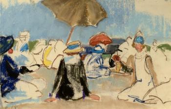 See Ethel Louse Paddock’s “Afternoon at the Beach,” a 12” x 18” pastel in the “Modern Life: Twentieth Century Art” exhibition at Wiscasset Bay Gallery on July 9. Courtesy of the gallery Ethel Louse Paddock “Afternoon at the Beach”