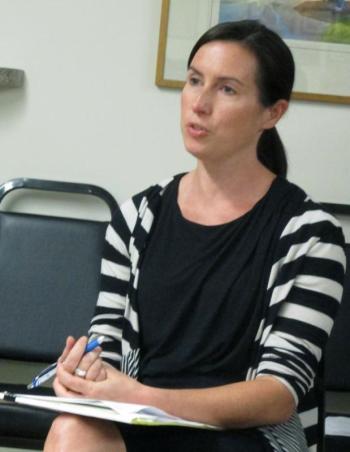 Attorney Kristen Collins offers her opinion on the PAYT petition Tuesday night at the Woolwich Board of Selectmen’s meeting. PHIL DI VECE/Wiscasset Newspaper