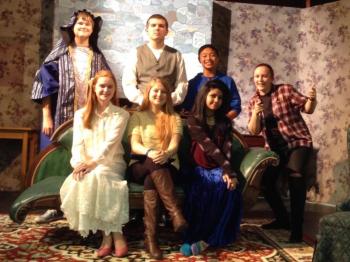 Partial cast and crew of “In the Spirit” by Matthew Carlin. Pictured from left are, back row: Nick Clark, Kobe Carrier, Josh Dualan, Megan DeLong; front row: Sarah Foley, Sam Arsenault and Arianna Couillard. Missing are Leah Potter, Ayanna Main, Ryan Medina and Skyler Stickney. Courtesy photo