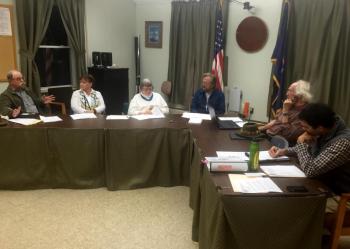 Wiscasset Historic Preservation Commission member Gordon Kontrath, left, speaks during the panel’s first meeting, Nov. 5 at the municipal building. Others participating were fellow members Wendy Donovan, Susan Blagden, Jib Fowles, and John Reinhardt, and Town Planner Jamel Torres. SUSAN JOHNS/Wiscasset Newspaper