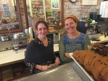Dana Browne, left, manager of Treats in Wiscasset and Treats owner Stacy Linehan pause on a busy Monday, Nov. 9 to talk about this Saturday’s Early Bird Sale. SUSAN JOHNS/Wiscasset Newspaper