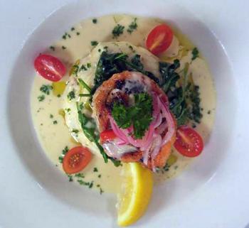 Salmon Rosette, one of Chef Michael Shirley’s new additions to the menu at Robinson’s Wharf. Courtesy of Michael Shirley