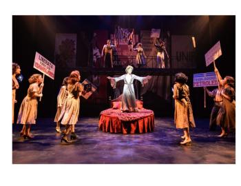 “Evita” played by Kate Fahrner excites Argentina’s poor when she tells them all that is possible for them at Maine State Music Theater now through July 16. All photos courtesy of MSMT