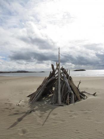 Driftwood sculpture at Popham Beach. That’s Seguin Island on the horizon. PHIL DI VECE/Wiscasset Newspaper