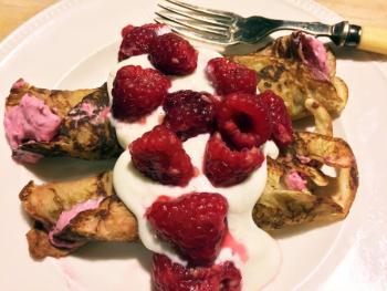 Crepes with raspberries and mascarpone make for a good, decadent brunch. SUZI THAYER/Boothbay Register