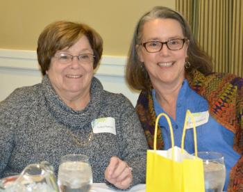 Ruth Estabrook (right) with Lola Charron (left), recognized as CHANS Home Health & Hospice Rookie of the Year for serving 100 hours in 2016. Courtesy photo