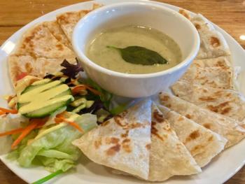 Roti is another popular appetizer at O-Cha: Pan-fried Indian flatbread with a green curry dipping sauce. SUZI THAYER/Boothbay Register
