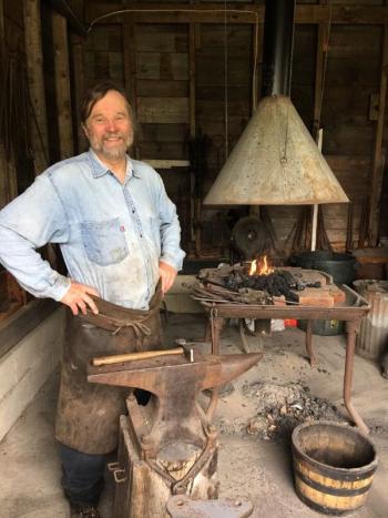 Jim Kearney is Boothbay Railway Village’s resident blacksmith. He delights visitors with his wonderful stories and an extensive knowledge gained in over 30 years of blacksmithing. He will be giving a talk on Sunday, March 18 at 2 p.m. inside the Spruce Point Chapel at the Museum. Courtesy of Margaret Hoffman