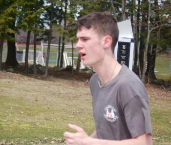 Brandon Goud crosses the finish line. ART MAYERS/Wiscasset Newspaper