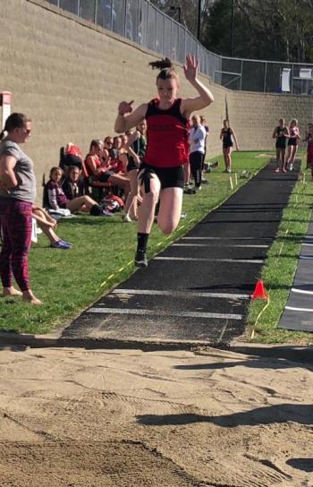 Grace Webber placed sixth in the long jump at Brewer. Courtesy of Josiah Winchenbach