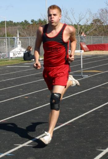 Caleb Gabriele ran a leg of the 4 x 800 relay race WMHS won. He placed second in the 800. PHIL DI VECE/Wiscasset Newspaper