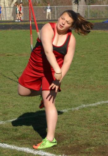Lily Souza placed fifth in the javelin and discus and third in the shot put. PHIL DI VECE/Wiscasset Newspaper