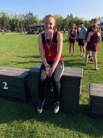 Senior Grace Webber won the high jump in the Mountain Valley Conference’s Champion Meet hosted by Lisbon High School May 24. Courtesy of Josiah Winchenbach