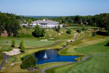 An aerial view of the Boothbay Harbor Country Club club house and course. Courtesy of Boothbay Harbor Country Club