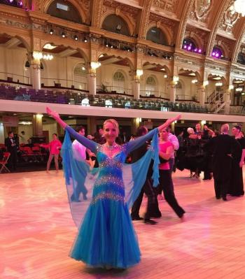Alina Blakesley in the Empress Ballroom, where she and her teacher danced in the Blackpool Ballroom Dance competition May 21 and 22. Courtesy of Alina Blakesley Alina Blakesley