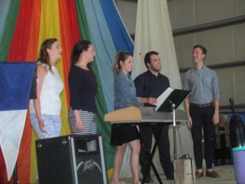 The Carousel cast entertains the fashion show audience Sept. 8. LISA KRISTOFF/Boothbay Register