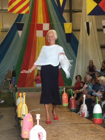 Modeling evening wear from St. Andrews Thrift Shop is Pam O’Connor. LISA KRISTOFF/Boothbay Register