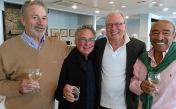 Enjoying the event are, from left, Richard Litz, Ron Sanchez, Thomas Cramer and Jorge Penà. JANE CARPENTER/Boothbay Register