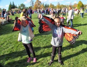 Butterfly girls Ella and Dari of Brunswick. LISA KRISTOFF/Boothbay Register The Great Pumpkin Hunt at Coastal Maine Botanical Gardens Oct. 20.