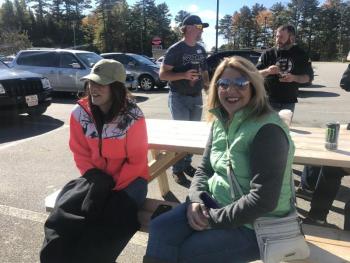 Kiersten Carlson, left, and mother Lisa Ashley, both of Bowdoinham, watch cornhole at Ames True Value Oct. 14. SUSAN JOHNS/Wiscasset Newspaper