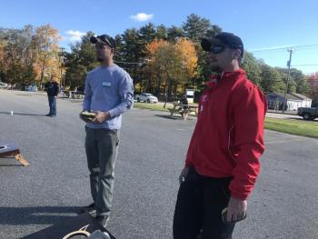 Caleb Bryant, left, and Devin Grover, both of Wiscasset practice before the tournament starts. SUSAN JOHNS/Wiscasset Newspaper