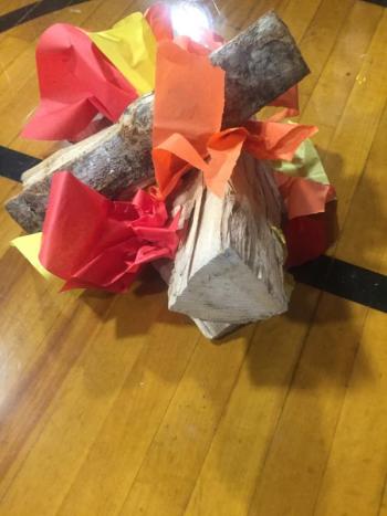 A fire made of paper helps with the night’s camping theme. SUSAN JOHNS/Wiscasset Newspaper