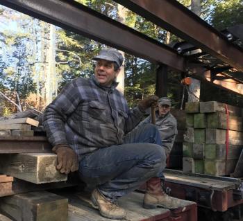 Phippsburg's Eric Schade rides toward the track-laying Oct. 6. SUSAN JOHNS/Wiscasset Newspaper