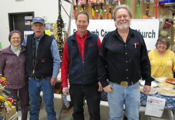 The Averill brothers, owners of Ames True Value, from left, Jeff, Wayne and Steven pose with Marjorie Di Vece and Gail Boudin. PHIL DI VECE/Wiscasset Newspaper