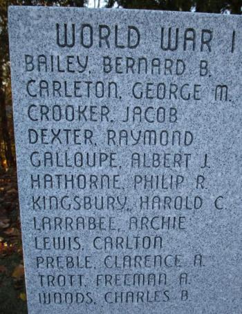 Woolwich’s WWI veterans as they appear on the town’s war memorial. PHIL DI VECE/Wiscasset Newspaper
