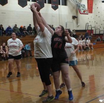Megan Syrjala battles for a rebound. PHIL DI VECE/Wiscasset Newspaper