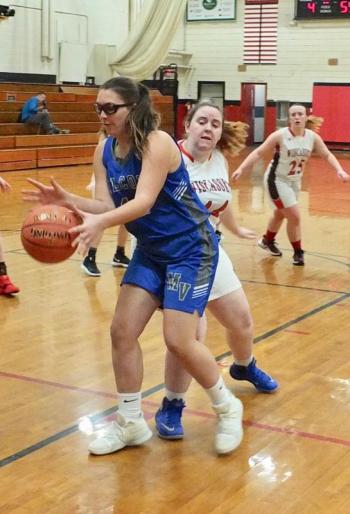 Wolverine Megan Syrjala in the second half of play in Monday’s game won by Mountain Valley. PHIL DI VECE/Wiscasset Newspaper