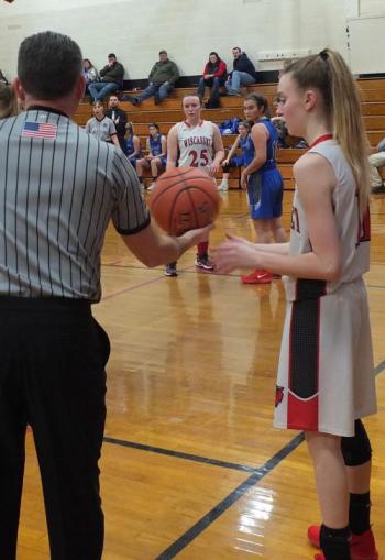Zoe Waltz is ready to inbound the ball. PHIL DI VECE/Wiscasset Newspaper