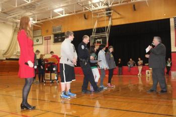 Principal Charles Lomonte and Superintendent Terry Wood lead students in song. VANESSA DUNN/Wiscasset Newspaper