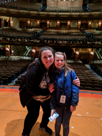 Sophia Mansfield poses on stage at the New Amsterdam Theater with Y-Arts Director, Emily Mirabile. Courtesy photo